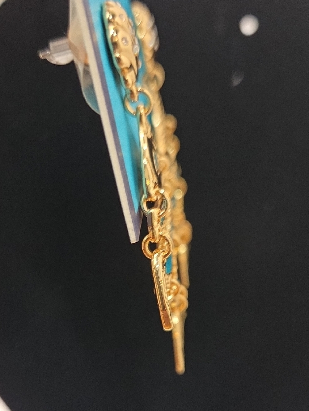 🐟▪️House of Harlow▪️ 1960 Gold Tone Hand Painted Turquoise Fish Drop Earrings - Picture 7 of 8